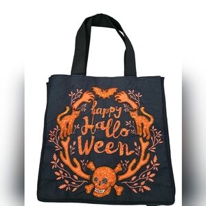 HALLOWEEN felt tote bag glitter sequins embroidery skulls bats black orange XL